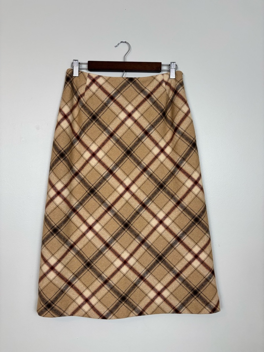 Vtg Eddie Bauer Skirt Womens 10 Plaid Midi Lined Timeless Beige Brown Tartan